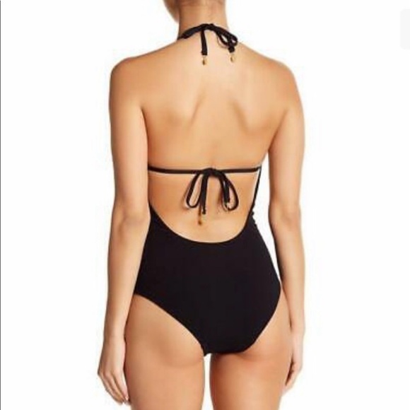 Jessica Simpson Black Halter Scalloped Trim One Piece Swimsuit Size S - Picture 2 of 6
